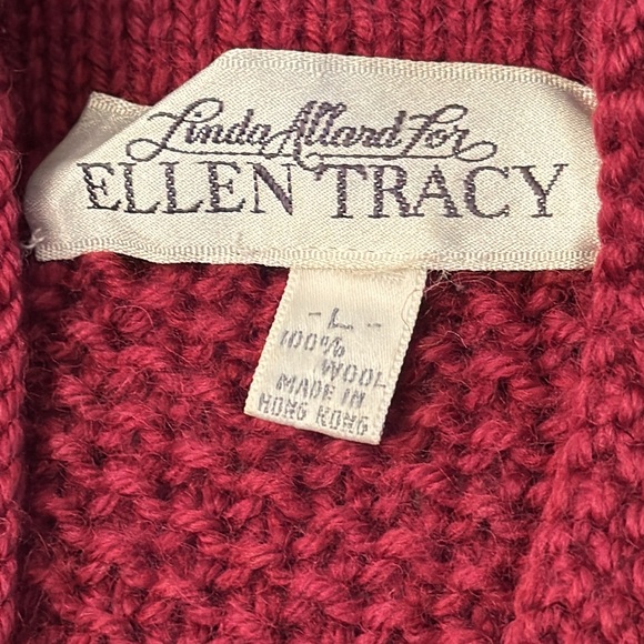 Burgundy Wool hand knit vest Vintage Linda Allard for Ellen Tracy- Size Large - Picture 2 of 8